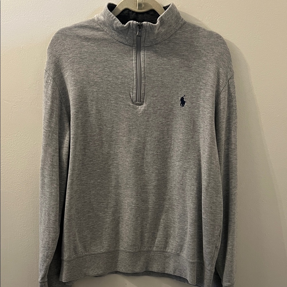 Ralph Lauren Men’s Light Gray Performance Half-Zip Sweater with Navy Pony